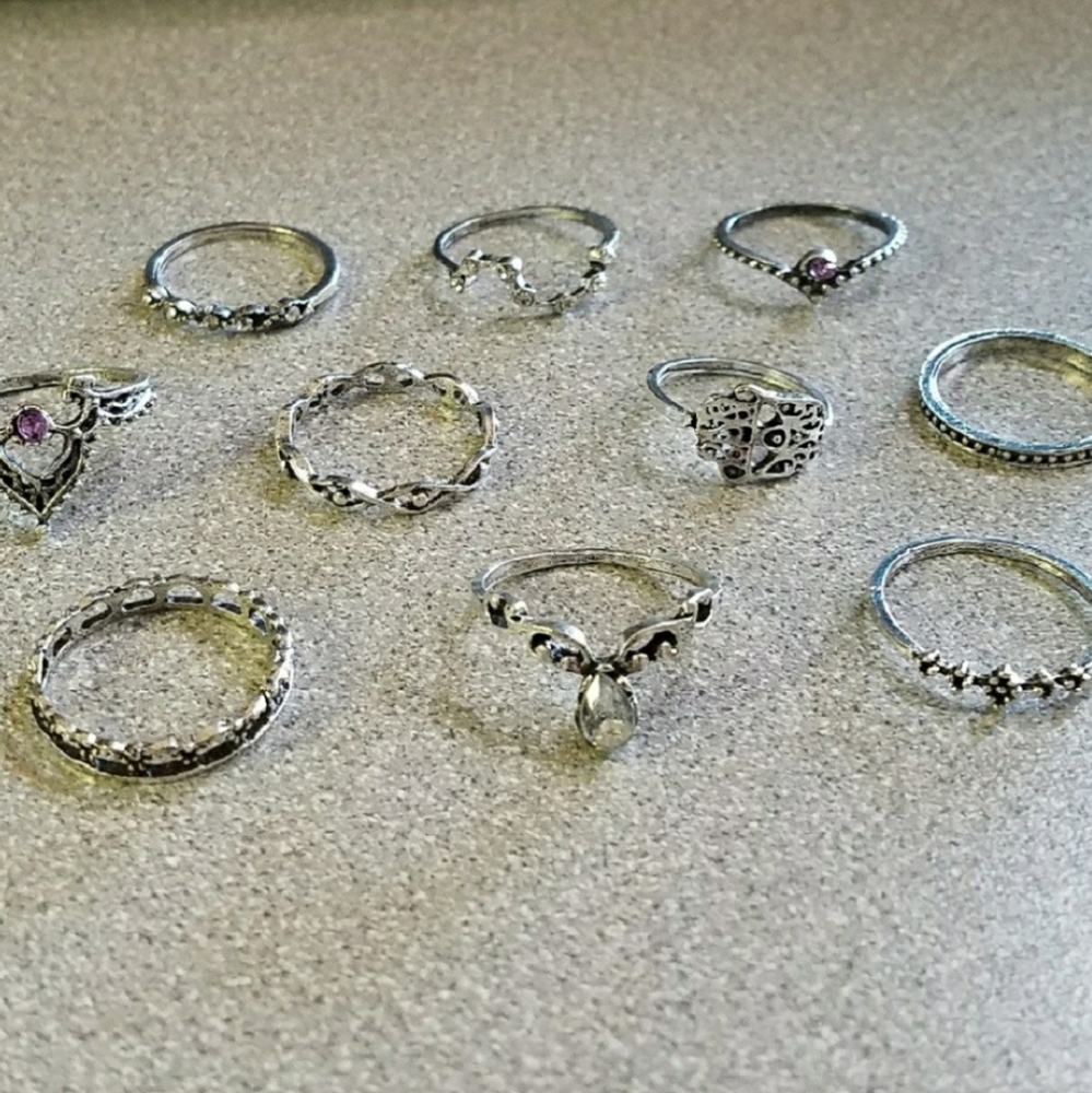 Set of 10 boho midi knuckle rings. NWT - Picture 3 of 4